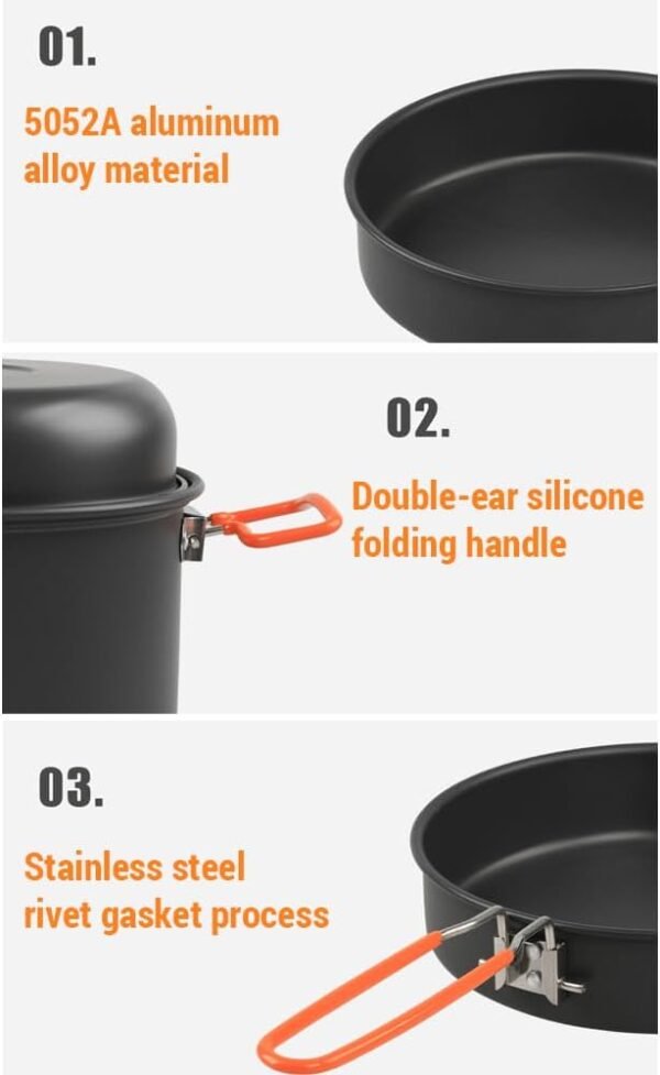 17Pcs Camping Cookware Mess Kit Aluminum Alloy Pot Pan Kettle Set Steaming Tray Bowl Cup Water Kettle Cooking Equipment for Backpacking Gear Hiking