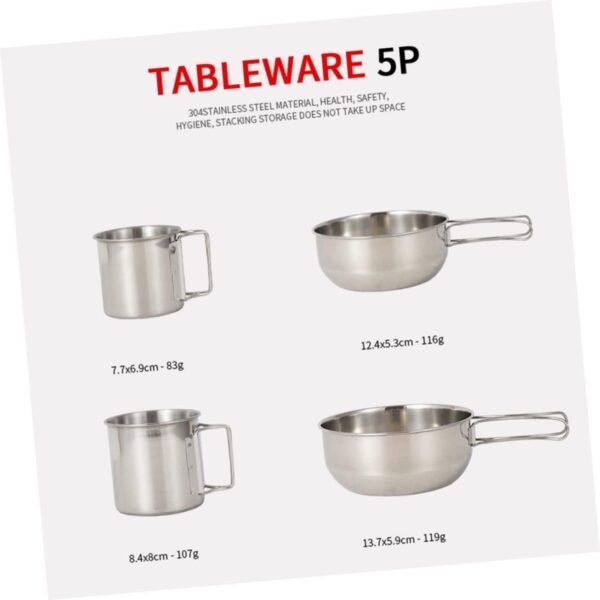 Camping Tableware Cooking Pot Cup Bowl Set 5-Piece Camping Pan Set Outdoor Supplies Stainless Steel Cookware