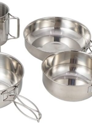 Camping Tableware Cooking Pot Cup Bowl Set 5-Piece Camping Pan Set Outdoor Supplies Stainless Steel Cookware