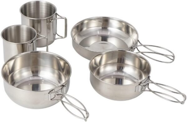 Camping Tableware Cooking Pot Cup Bowl Set 5-Piece Camping Pan Set Outdoor Supplies Stainless Steel Cookware