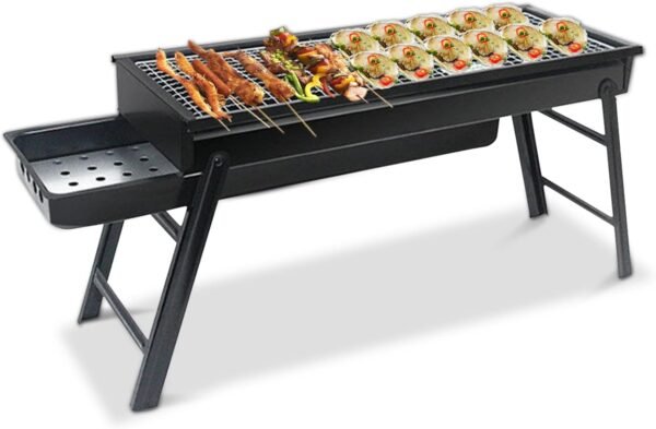 BBQ Grill, Foldable and Portable Stainless Steel BBQ, Charcoal Grill with Stand and Drawer Type Ash Accumulator, for Outdoor Picnic Garden Terrace Camping Trip