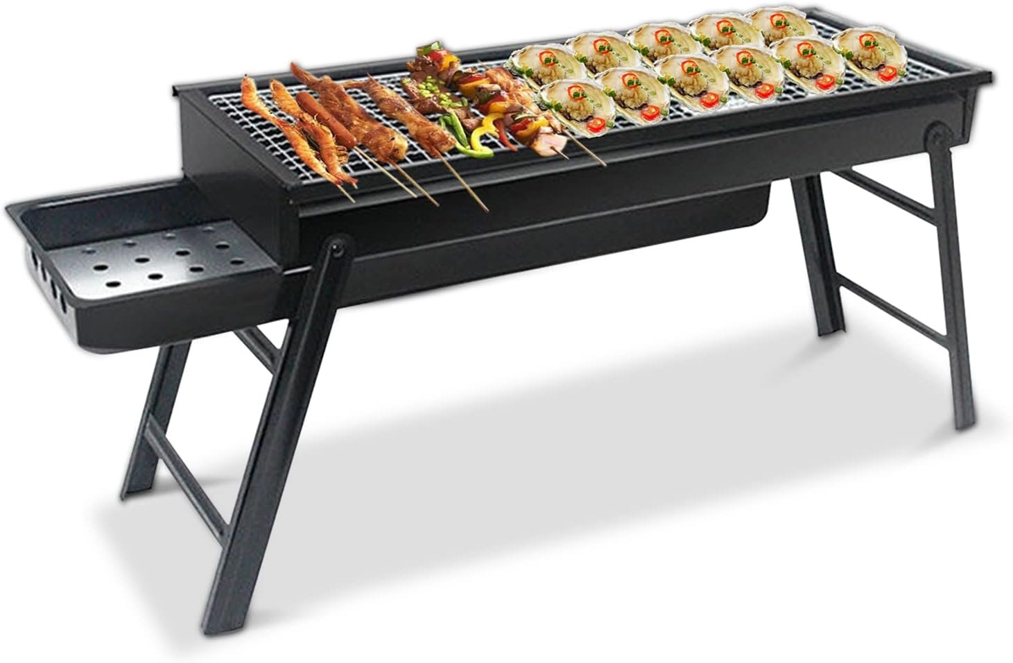 BBQ Grill, Foldable and Portable Stainless Steel BBQ, Charcoal Grill with Stand and Drawer Type Ash Accumulator, for Outdoor Picnic Garden Terrace Camping Trip