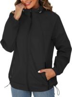 Rain Jacket for Women Waterproof Lightweight Windbreaker Jacket with Hood Packable Raincoat with Pockets S-3XL