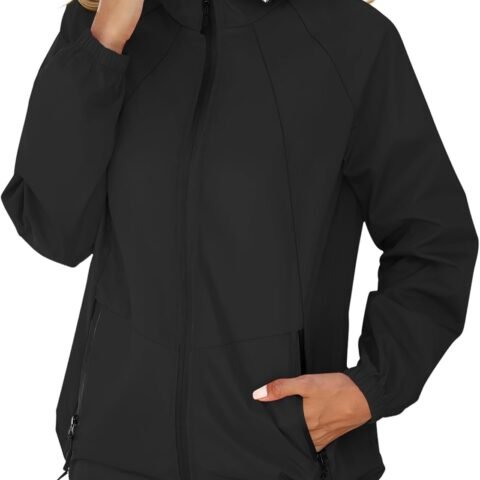 Rain Jacket for Women Waterproof Lightweight Windbreaker Jacket with Hood Packable Raincoat with Pockets S-3XL