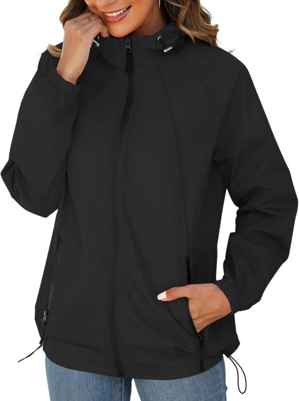 Rain Jacket for Women Waterproof Lightweight Windbreaker Jacket with Hood Packable Raincoat with Pockets S-3XL