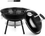 14 Inch Charcoal Grill, Small Black Enamel Outdoor BBQ Grill, Mini Flat Top Kettle Barbecue Grill with Screwdriver, Portable for Backyard Garden Camping Cooking Smoking, Dual Venting System