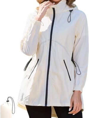 Women Rain Jacket Lightweight Waterproof Jacket With Hood Outdoor Packable Raincoat with Pockets S-XXL