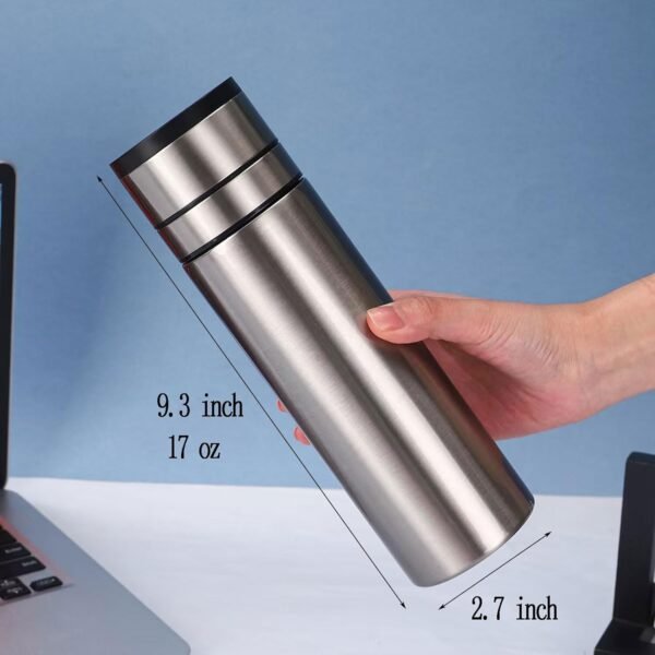Silver 500ml Stainless Steel Vacuum Insulated Tumbler, Travel Portable Coffee and Tea Bottle