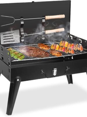 Portable Charcoal Grill - Adjustable Heights, Convenient Cover Design, Iron Construction - Ideal for Outdoor Cooking Adventures-Small Charcoal Grill, Camping Stuff, Foldable Grill