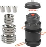 17Pcs Camping Cookware Mess Kit Aluminum Alloy Pot Pan Kettle Set Steaming Tray Bowl Cup Water Kettle Cooking Equipment for Backpacking Gear Hiking