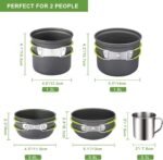 Camping Cookware Mess Kit 19 Pieces Hiking Backpacking Picnic Cooking Bowl Non Stick Pot Pan Knife Spoon Set 19PCS (Green)