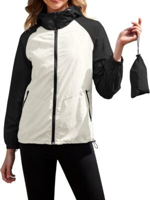 Packable Rain Jacket Women Waterproof Lightweight Rain Coats for Women with Hood Outdoor Windbreaker Jacket S-XXL