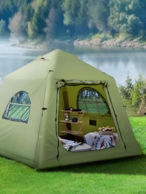 Upgraded 100% Waterproof Inflatable Camping Tent, Large Blow-Up Air Tent, No Assembly Needed Luxury Glamping House, Oxford Fabric