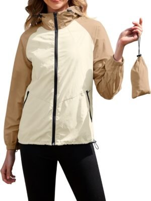 Packable Rain Jacket Women Waterproof Lightweight Rain Coats for Women with Hood Outdoor Windbreaker Jacket S-XXL