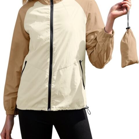 Packable Rain Jacket Women Waterproof Lightweight Rain Coats for Women with Hood Outdoor Windbreaker Jacket S-XXL