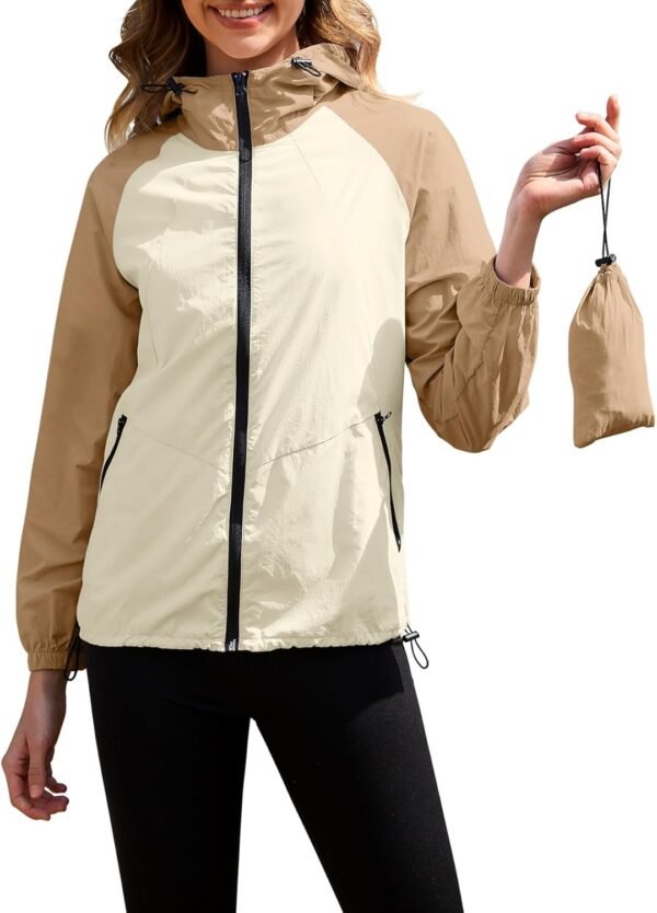 Packable Rain Jacket Women Waterproof Lightweight Rain Coats for Women with Hood Outdoor Windbreaker Jacket S-XXL