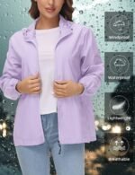 Women Waterproof Rain Jacket Lightweight Raincoat Packable Hooded Outdoor Windbreaker