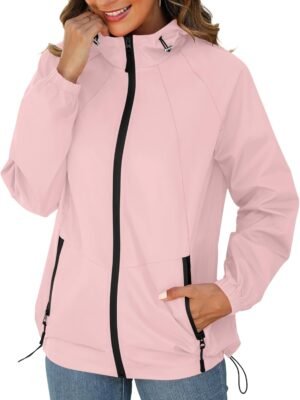 Rain Jacket for Women Waterproof Lightweight Windbreaker Jacket with Hood Packable Raincoat with Pockets S-3XL