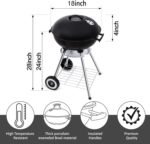 18 Inch Portable Charcoal Grill – Heavy-Duty Round BBQ Grill with Thickened Grilling Bowl, Sturdy with 4 Legs & Wheels for Small Outdoor Barbecue, Camping, Travel, Tailgating & Backyard Cooking