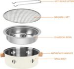 Portable Charcoal Barbecue Grill, 1pc Mini BBQ Grill Multifunctional Charcoal Grill Smokeless Round Tabletop Charcoal Grill for Indoor Outdoor Cooking Home Party Picnic Camping (Beige)