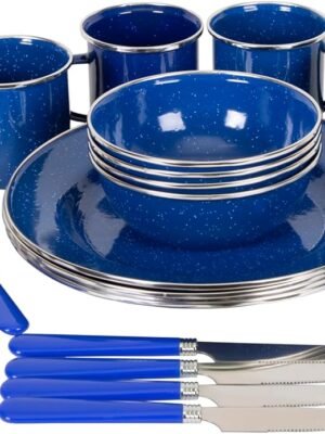 24-Piece Enamel Camping Tableware Set