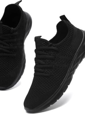 Lightweight Trainers, Sports Shoes, Women Trainers, Breathable Indoor Shoes, Summer Shoes, Running Shoes, Outdoor for Fitness, Tennis, Jogging, Comfortable Road Running Shoes, All black, 8 US