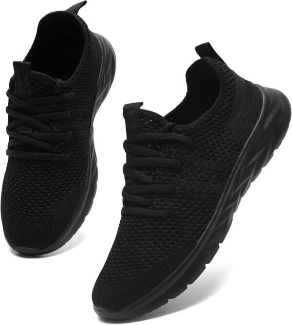 Lightweight Trainers, Sports Shoes, Women Trainers, Breathable Indoor Shoes, Summer Shoes, Running Shoes, Outdoor for Fitness, Tennis, Jogging, Comfortable Road Running Shoes, All black, 8 US