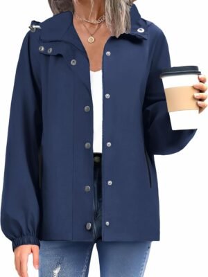 Women Waterproof Rain Jacket With Hood - Lightweight Windbreaker Raincoat With Pockets for Outdoor