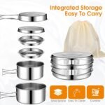 14 Piece Camp Cooking Set, Stainless Steel Camping Cookware with Pot and Pan Kit 2 Set Stainless Steel Cups Plates Forks Knives Spoons for Camping, Backpacking, Outdoor Cooking and Picnic
