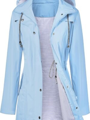 Raincoat Women Waterproof Long Hooded Trench Coats Lined Windbreaker Travel Jacket S-XXL