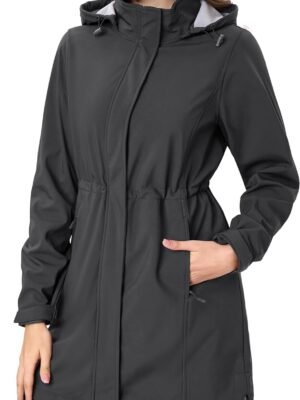 Women Long Fleece Lined Jackets Warm Winter Windbreaker Rain Coat Hooded Softshell Windproof Insulated