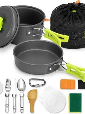 15pcs Camping Cookware Mess Kit,Non-Stick Lightweight Pots Set Portable Outdoor Cookware for Camping Backpacking Hiking Outdoor Cooking and Picnic
