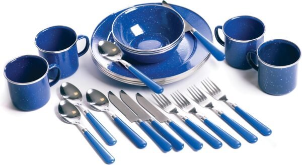 24-Piece Enamel Camping Tableware Set