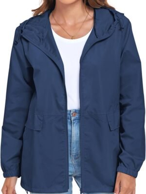 Women Lightweight Raincoat Waterproof Packable Outdoor Windproof Hooded Active Rain Jacket S-XXL