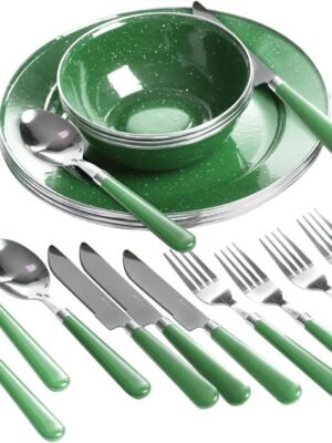 24-Piece Enamel Camping Tableware Set