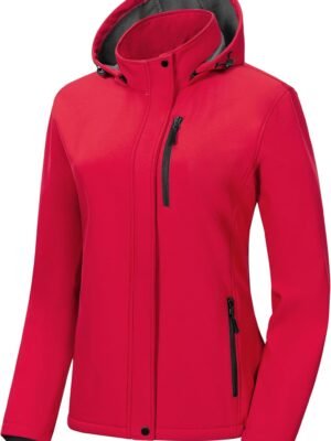 Women Softshell Jacket Lightweight Fleece Lined Rain Jacket Waterproof Warm Windbreaker Coat With Removable Hood