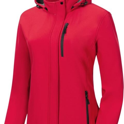 Women Softshell Jacket Lightweight Fleece Lined Rain Jacket Waterproof Warm Windbreaker Coat With Removable Hood