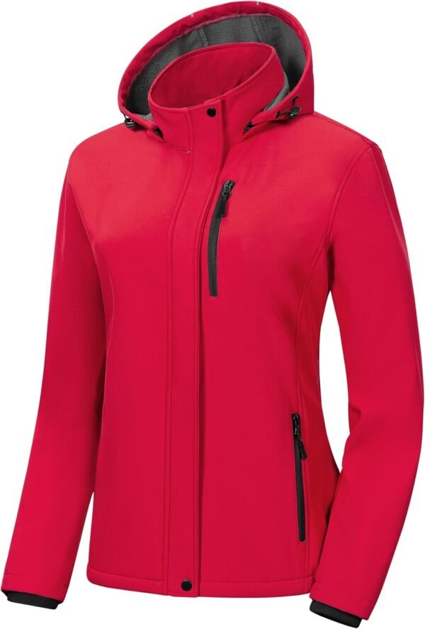 Women Softshell Jacket Lightweight Fleece Lined Rain Jacket Waterproof Warm Windbreaker Coat With Removable Hood