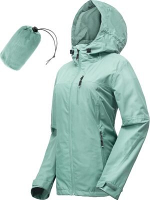 Packable Rain Jacket Women Lightweight Waterproof Raincoat with Hood Cycling Bike Jacket Windbreaker