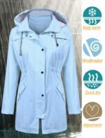 Raincoat Women Waterproof Long Hooded Trench Coats Lined Windbreaker Travel Jacket S-XXL