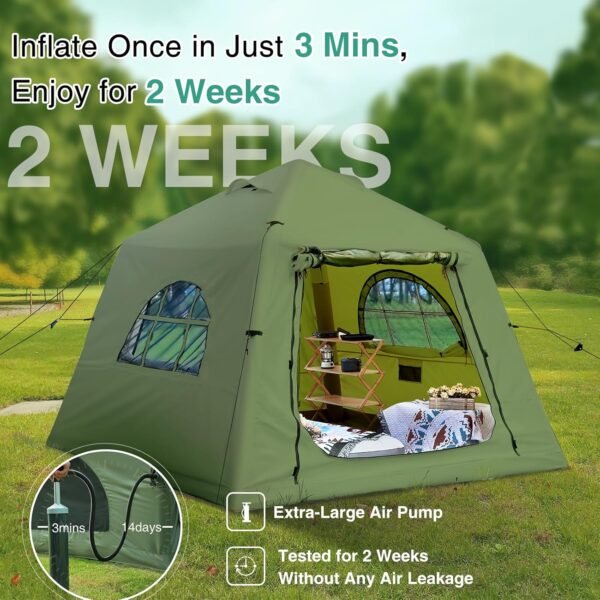 Upgraded 100% Waterproof Inflatable Camping Tent, Large Blow-Up Air Tent, No Assembly Needed Luxury Glamping House, Oxford Fabric