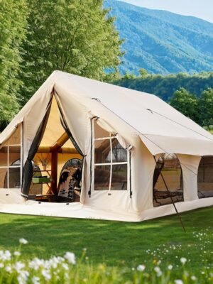 Upgraded 100% Waterproof Inflatable Camping Tent, Large Blow-Up Air Tent, No Assembly Needed Luxury Glamping House, Oxford Fabric