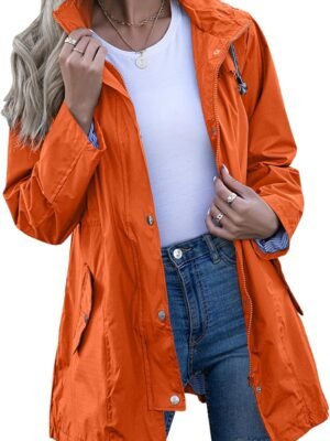 Rain Jacket Women Striped Lined Hooded Lightweight Raincoat Outdoor Waterproof Windbreaker