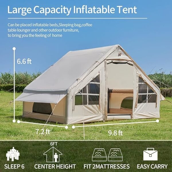Inflatable Tent with Pump, 2-4-6 Person Instant Glamping Camping Tents House, Easy Setup Blow Up Family Tents for 4 Seasons Waterproof Inflatable Tent for Camping with Mesh Windows.