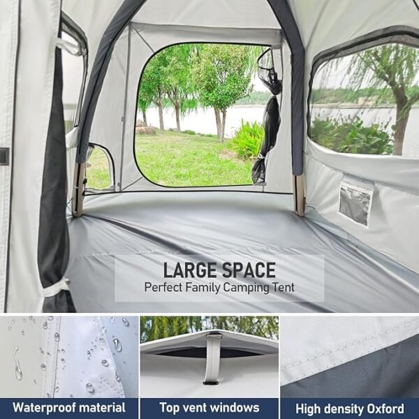 Easy Set up Inflatable Camping Tent 3-4 Person Glamping Outdoor Air Blow Up Tents, Waterproof Inflatable House Tent for Adults