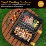 Portable Charcoal Grill (2 IN 1 Double-Sided), Small Tabletop Barbecue Grill with Food Tray & Rack for Outdoor Camping Home Patio BBQ Grilling, Heavy Duty & Multi-use, Easy Assembly ()