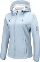 Women Softshell Jacket with Hood Fleece Lined Warm Lightweight Waterproof Insulated Windbreaker