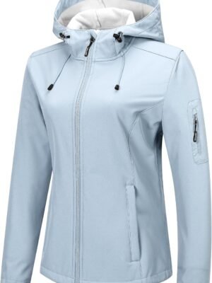 Women Softshell Jacket with Hood Fleece Lined Warm Lightweight Waterproof Insulated Windbreaker