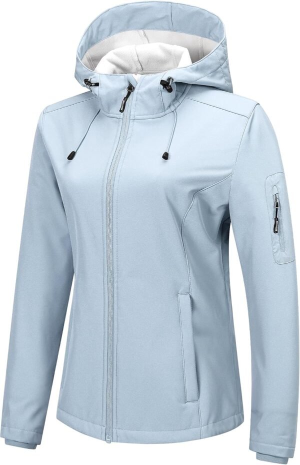 Women Softshell Jacket with Hood Fleece Lined Warm Lightweight Waterproof Insulated Windbreaker